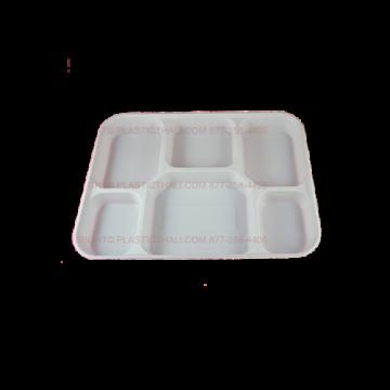 Thalimart 100 Plates & Lids Disposable Rectangle 6 Compartment Plastic  Plate White with Clear Lid