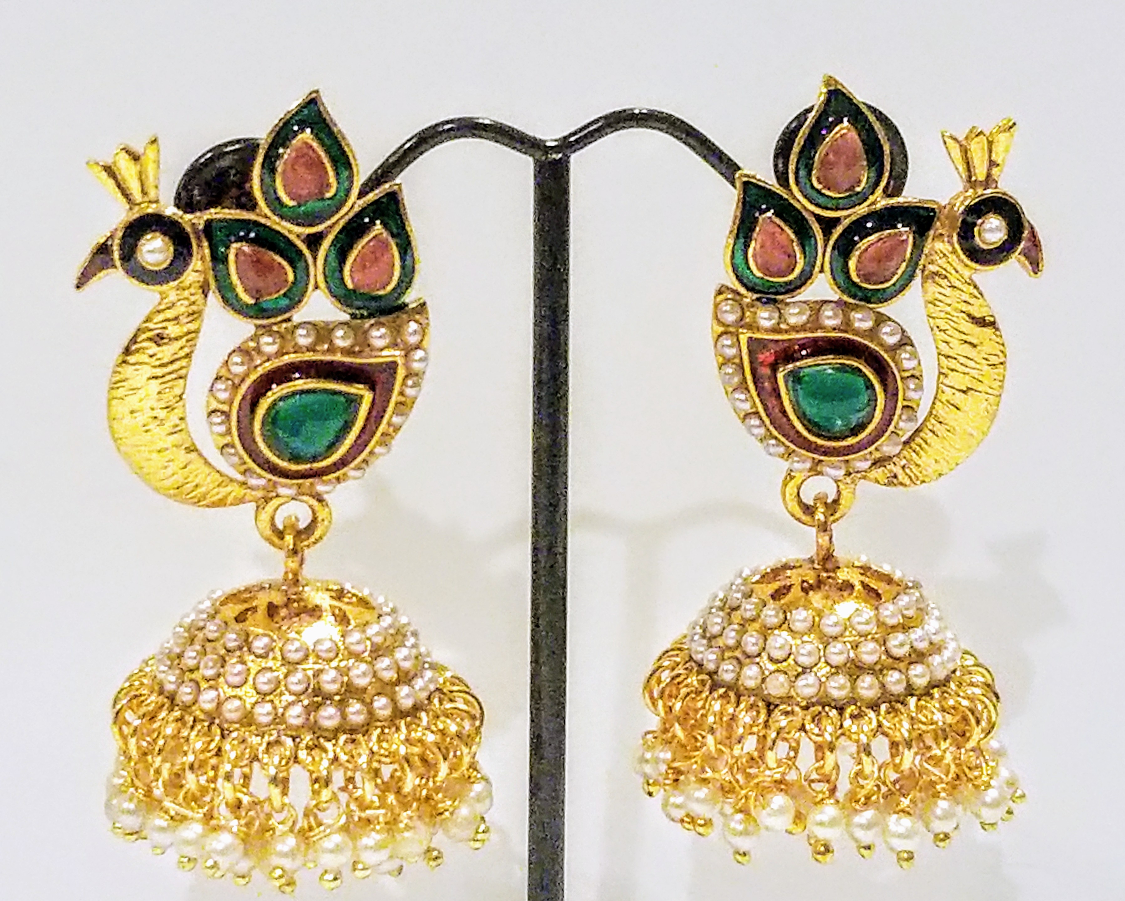 Peacock Seed Pearls 22k Gold Plated Jhumka Earrings 30626 Buy