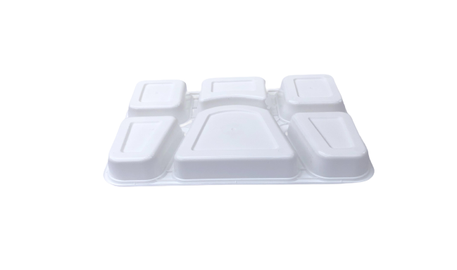 White 6 Compartment Plate with Lid -  - Virgin Plastic Thalis  & Price Match!