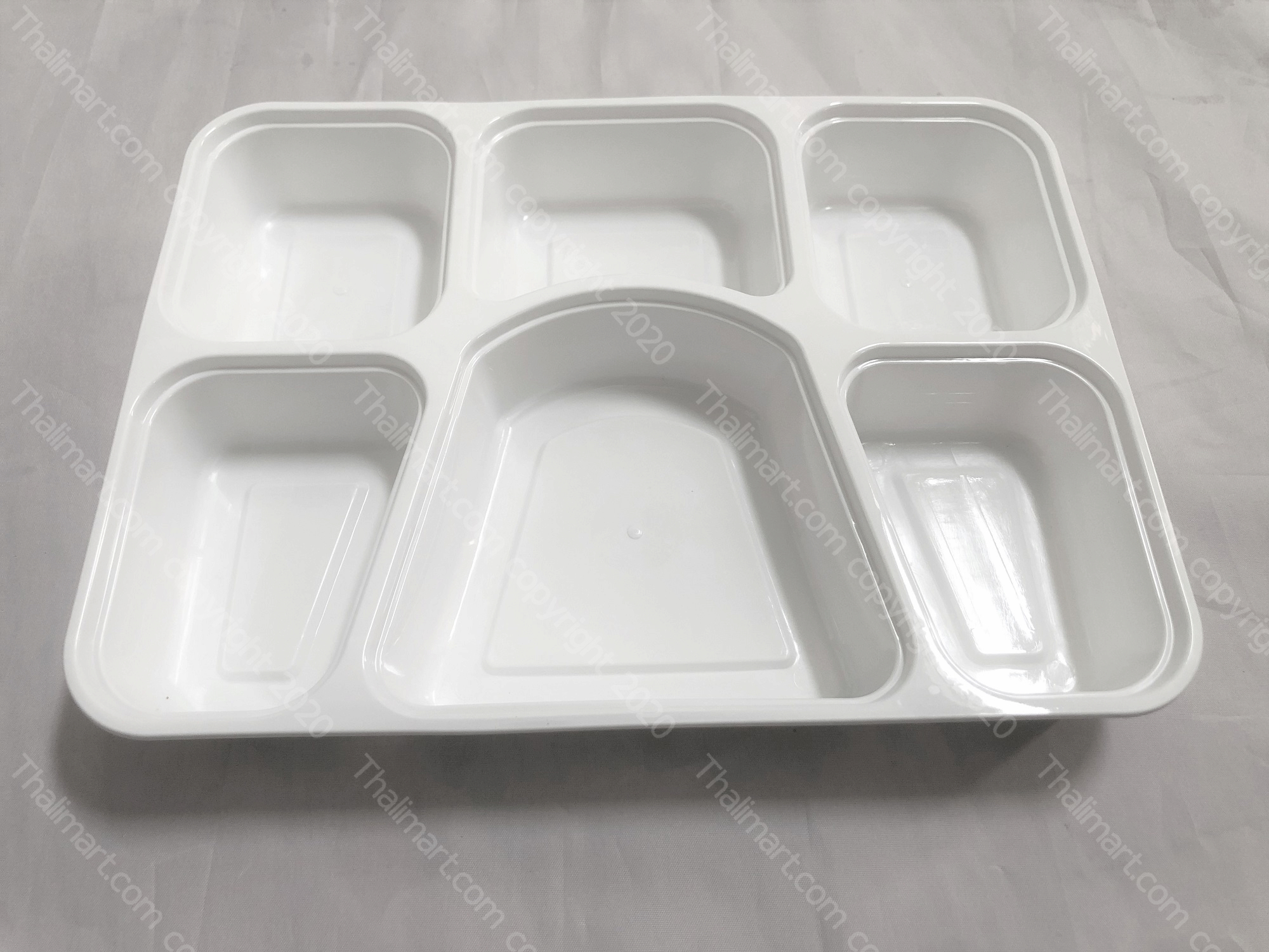 6 Compartment Disposable Microwave Safe White Thali / Tray w/ Lid 100 Pack  #43551