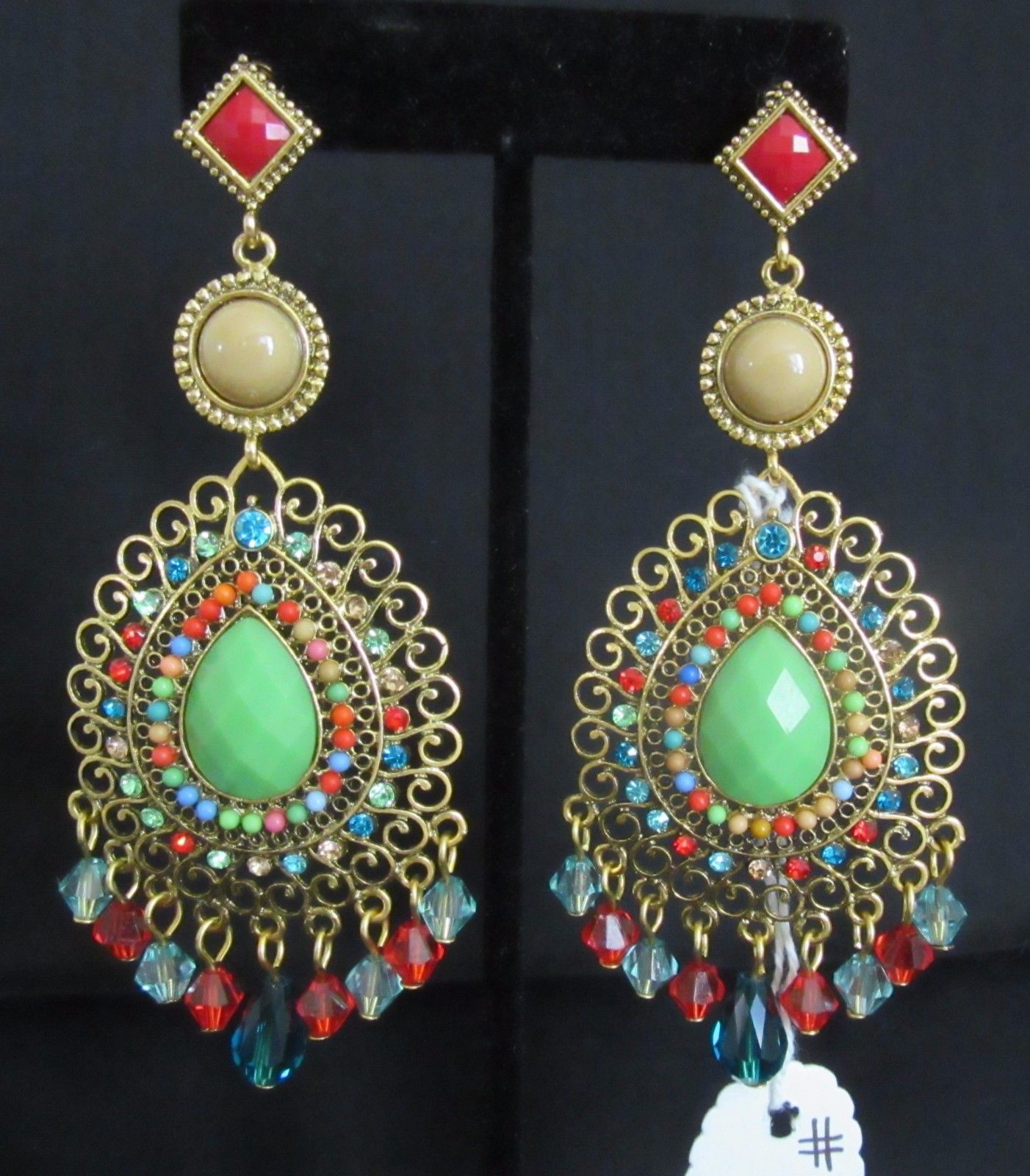 Mughal Design Inspired Earrings, Golden Multi Color Stones Earrings ...