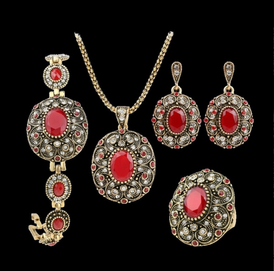 Antique Design Semi Precious Stone Necklace Earrings Set #37265 | Buy ...