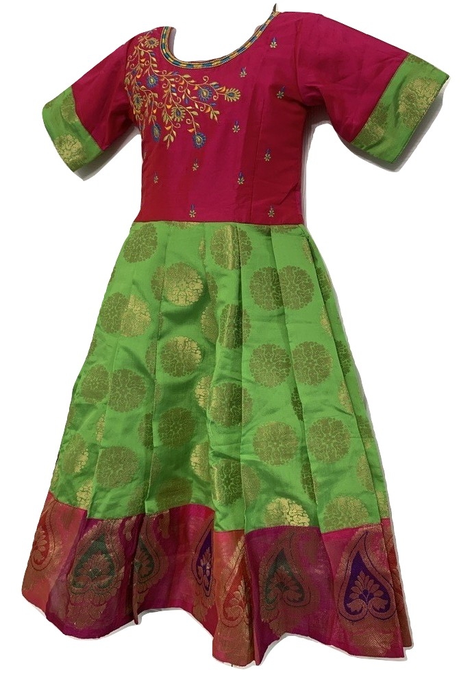 Green & Pink Indian Ethnic Girls Long Dress for 1 to 7 Year Girls ...