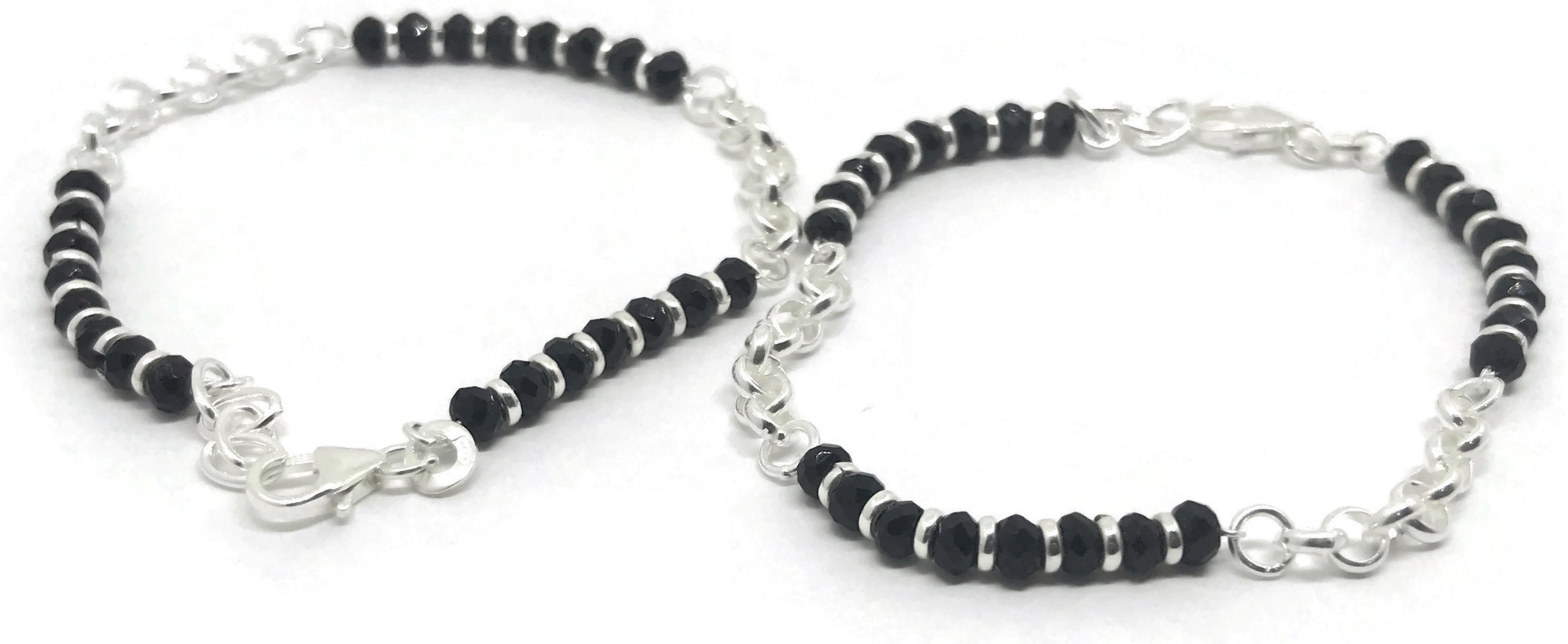 Shop Pure Silver Baby Bangles with Black Beeds Pair-19 Gms