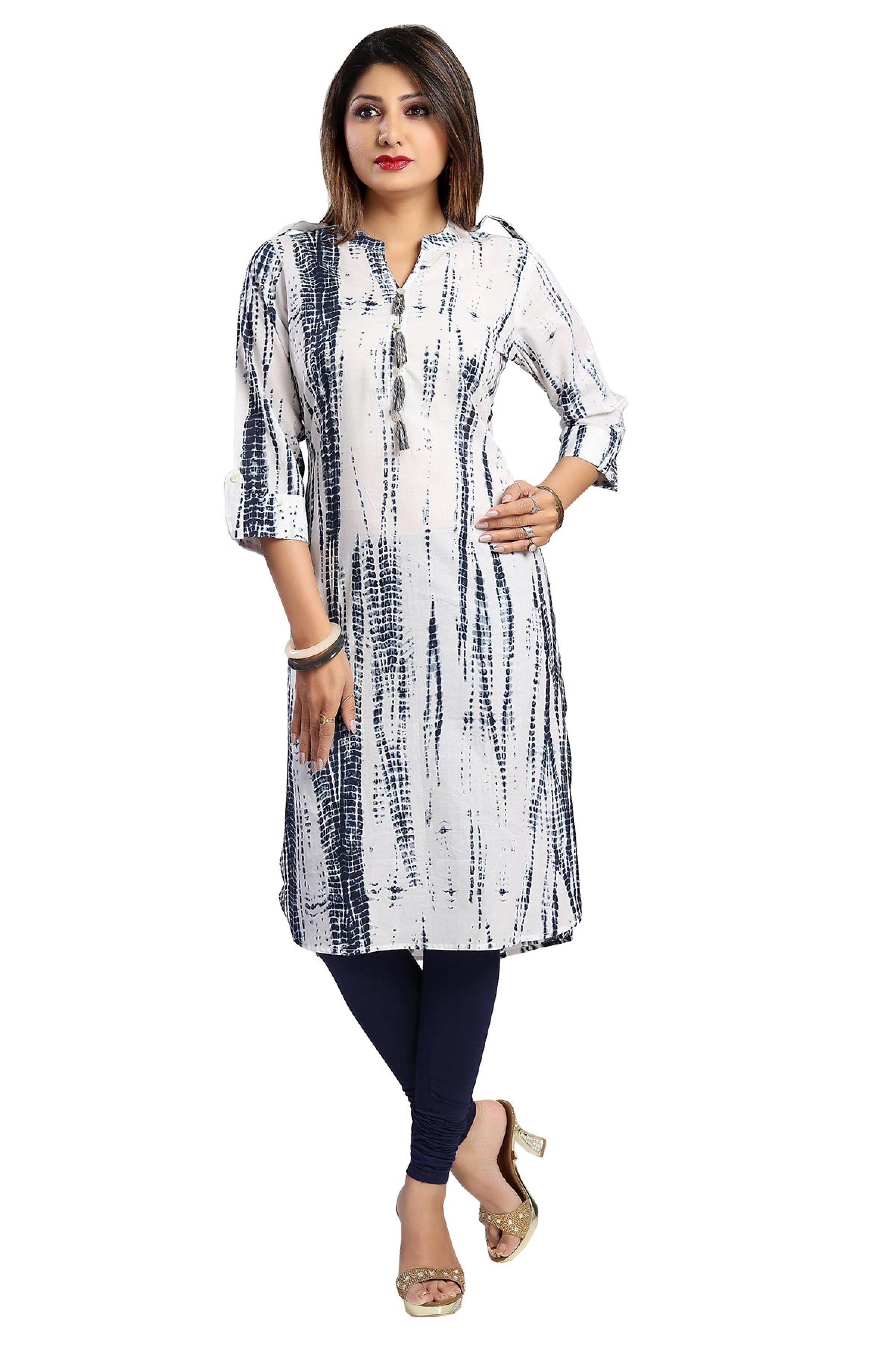 Attractive White And Blue Fine Cotton Kurti Tunic With Tie And Dye Size ...