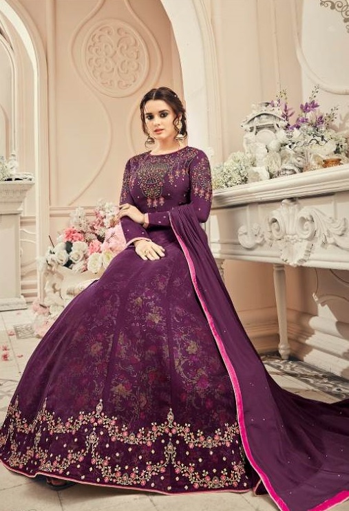 Bollywood Style Embroidered Purple Anarkali Suit (Semi Stitched) #35288 ...