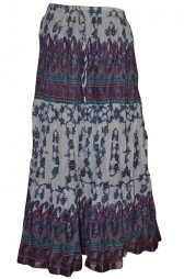 Gypsy Bohemian White/Purple Long Cotton Maxi Skirt, JAIPURI SKIRT