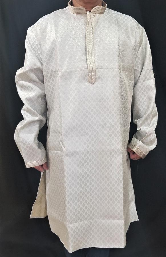 Men's Gray self-print Silk Kurta (3XL) #44012 | Buy Men Kurta Online