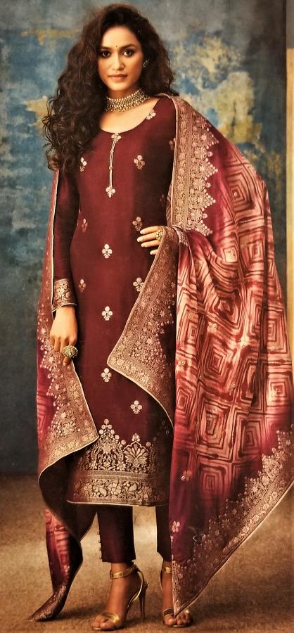 Stylish Maroon Silk Salwar Kameez Fully Stitched ( 2XL / 3XL ) #44293