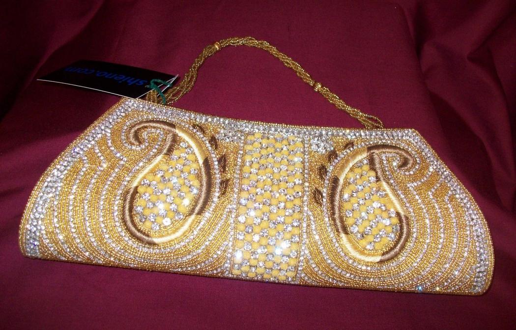 Indian Gold Sequin Clutch Purse, Bag With Designer Pattern, Embroidery,  Velvet Fabric, Shoulder Strap and Handle for Wedding & Ethnic Wear. - Etsy