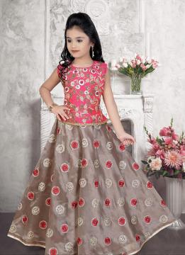 Very Pretty Pink Grey Lehenga Choli for Young Girls 6 to 12 Year Old ...