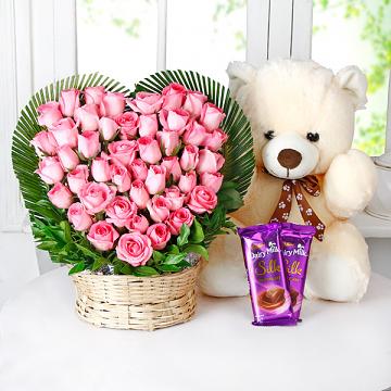 flower teddy and chocolates