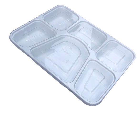 Six compartment disposable plastic plate with transparent lid