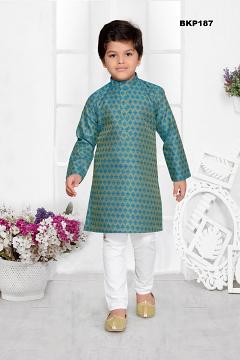 Sea Green Fancy Silk Kurta Pajama Set for 1 to 15 Years Old Boys