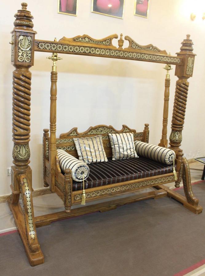 Intricately Carved Single Pillar Traditional Swing / Jhula for Living