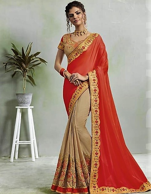 Hot Pink Color Double Shade Crushed Saree