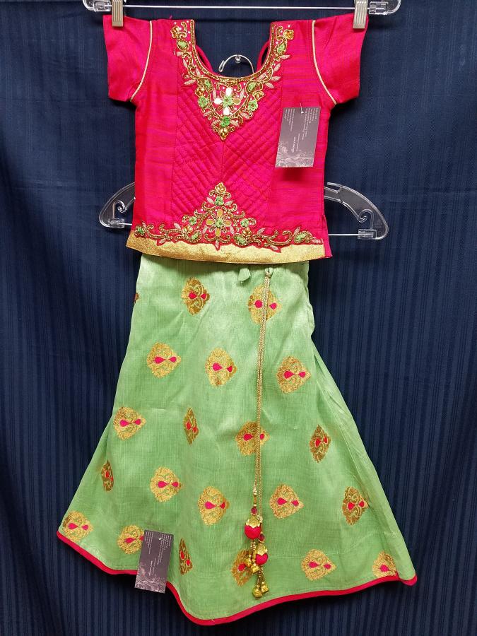 Stunning Pink & Green Lehenga Choli In Net | AalayaaOnline