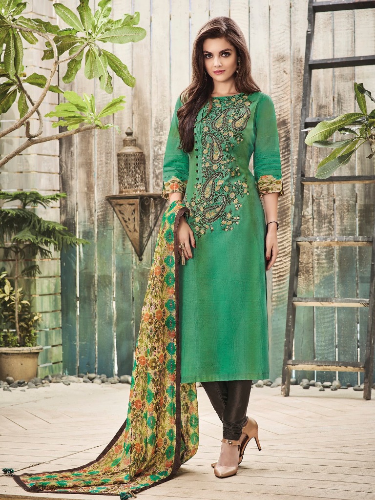 Embroidered Green Party wear Churidar Suit ( M / L) #29483 | Buy Online ...