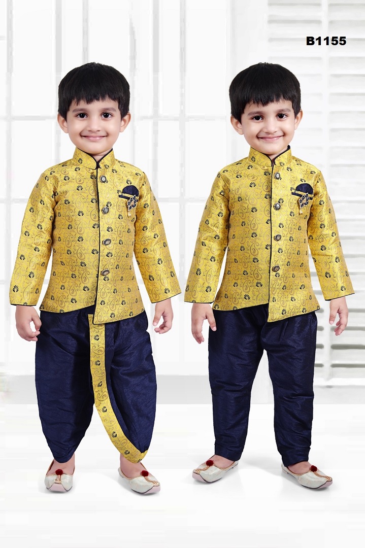 Boys Yellow & Blue Sherwani 3 Pc Combo Set Kurta Dhoti & Pajama 3 Year ...