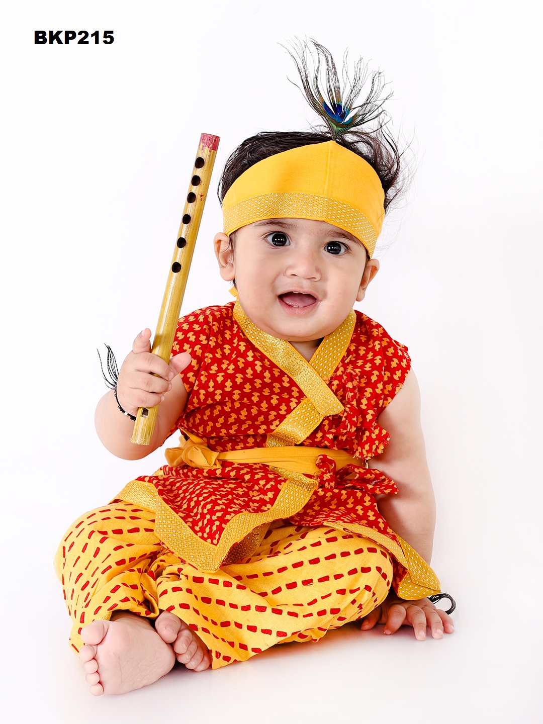 Krishna Costume, Pure Cotton Orange Kurta Dhoti w/ Flute Included ...