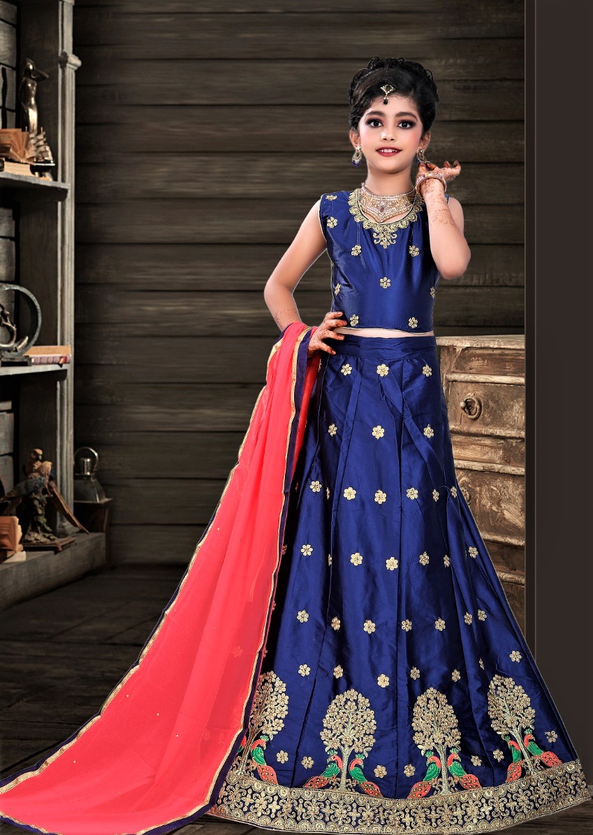 Sky Blue Georgette Kids' Lehenga Choli with Heavy Embroidery and Sequin Work