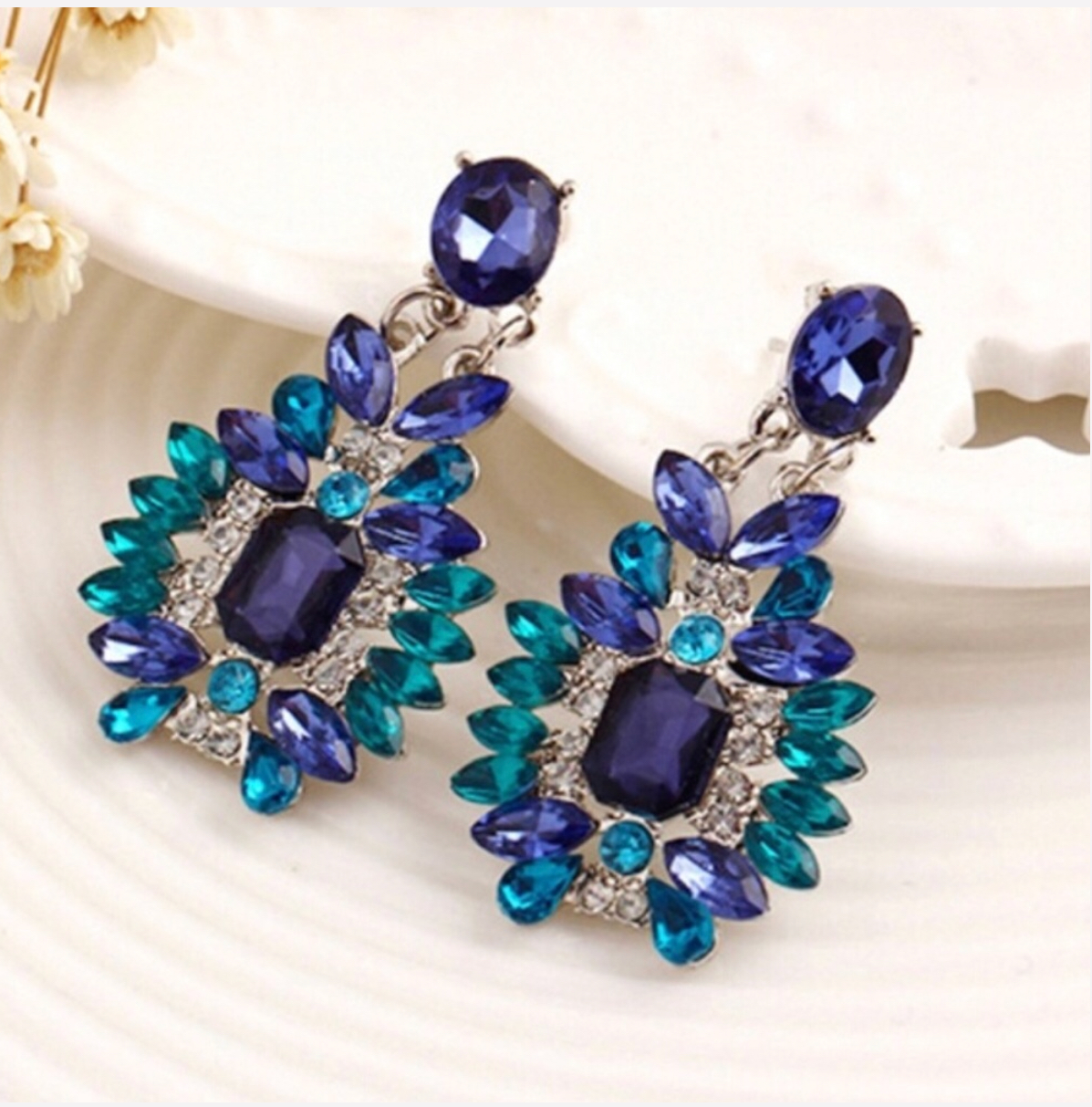 Beautiful Bold Design Simulated Sapphire Earrings #36684 | Buy Online ...