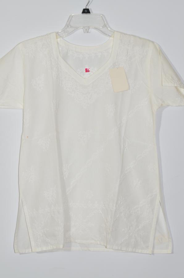 White Chikan Work Soft Cotton Short Kurti Size 36/38 #44365 | DesiClik ...