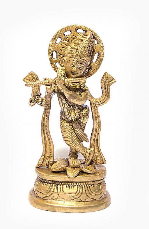 Brass Krishna Statue Playing Flute Standing On Lotus 35463 Buy Krishna Statue Online