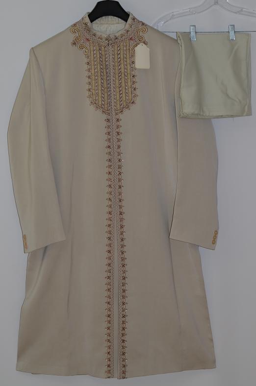 Beige Dupian Silk Sherwani w/ Churidar Pants & Dupatta #35899 | Buy Men ...