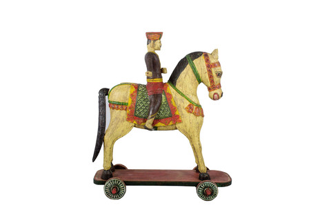 Handmade Large Wooden Horse /w Sipahi Rider - 48