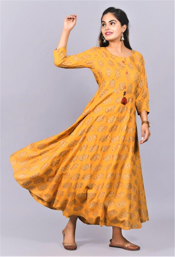 Gorgeous Yellow Printed Long Kurti w/ Print (S / M / L) #44812 | Buy ...