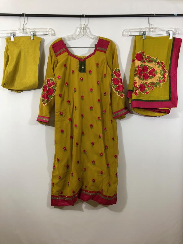 Mustard Georgette Dress w/ Churidar Pant & Chiffon Duppatta #33972 ...