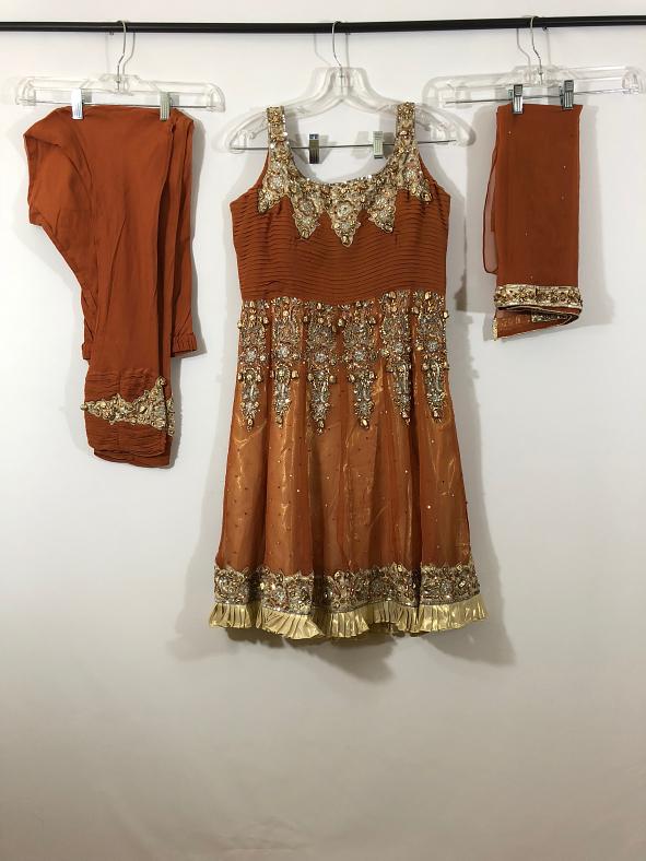 Light Brown Party Wear Suite w/ Georgette Churidar Pants & Dupatta ...