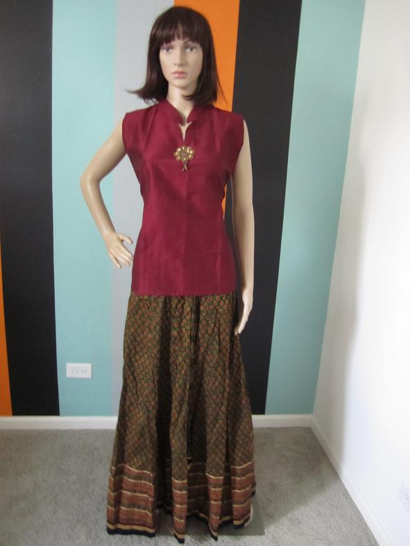 maroon long skirt