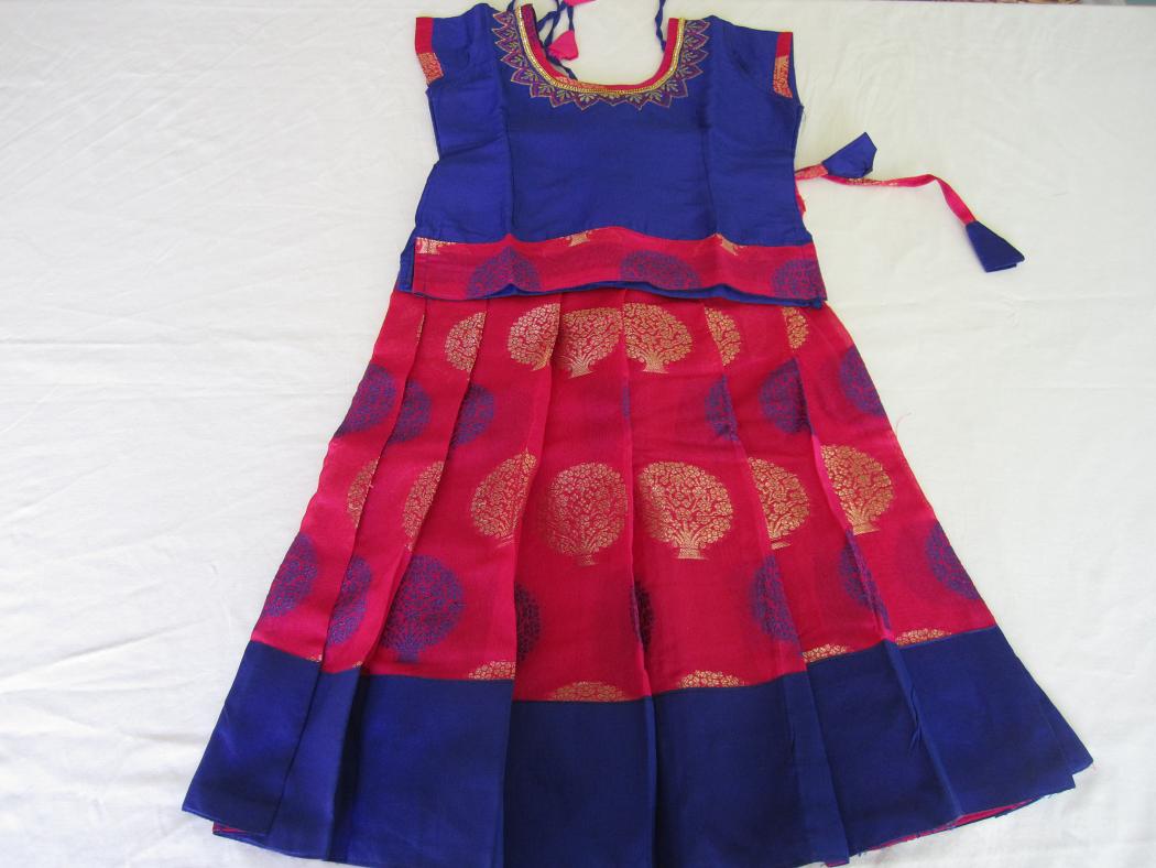 Pink & Blue Chanderi Silk Pattu Langa for 2 to 3 Year Baby Girls #29333 ...