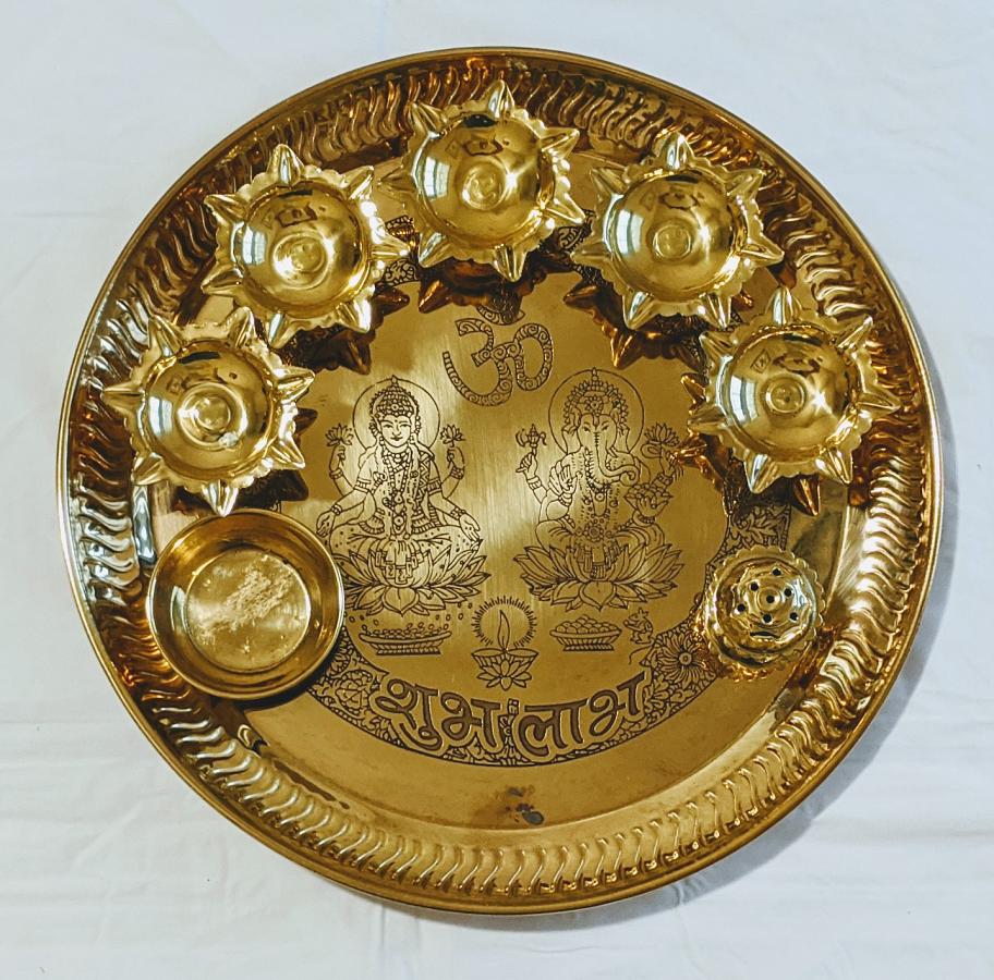 Handcrafted Traditional Brass Pooja Thali Set Worship Plate & Aarti Thali  for Prayers and Indian Brass Pooja Items 