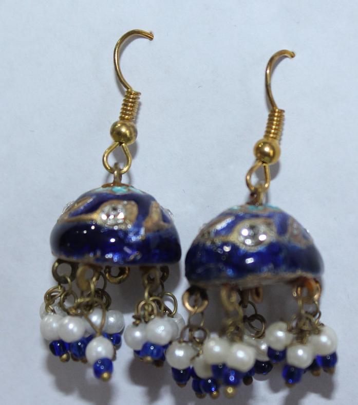 Indian Traditional Gold Plated Long Pearl Jhumka Earrings For Women Blue  Color | eBay