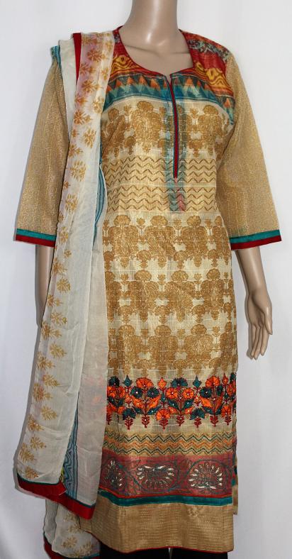 Maroon & Gold Churidar Suit w/ Beautiful Traditional Design (L) #30871 ...