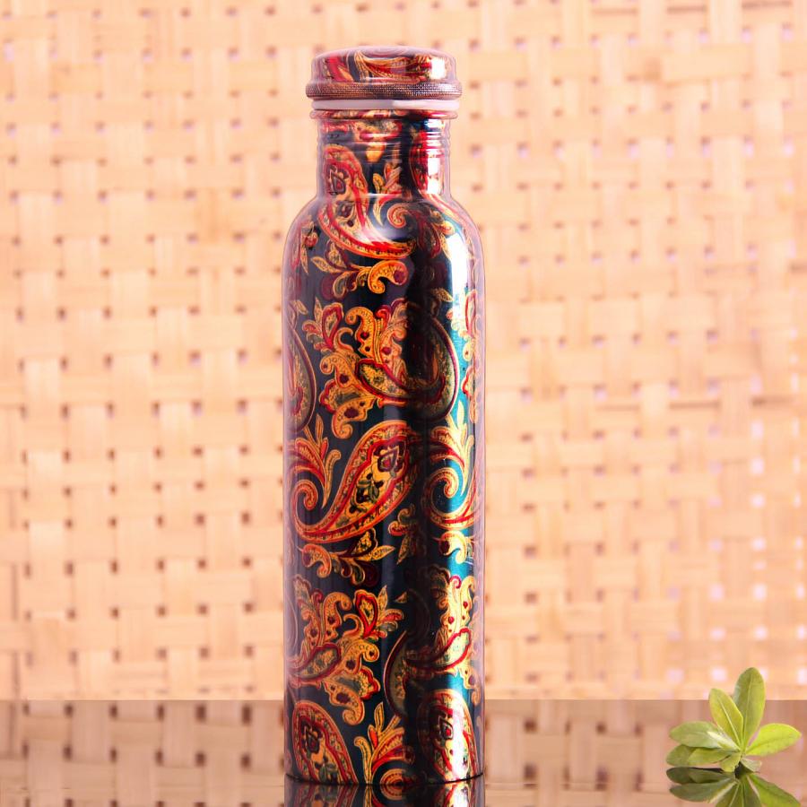 Kalamkari Print Copper Water Bottle #42349 | DesiClik.com, USA