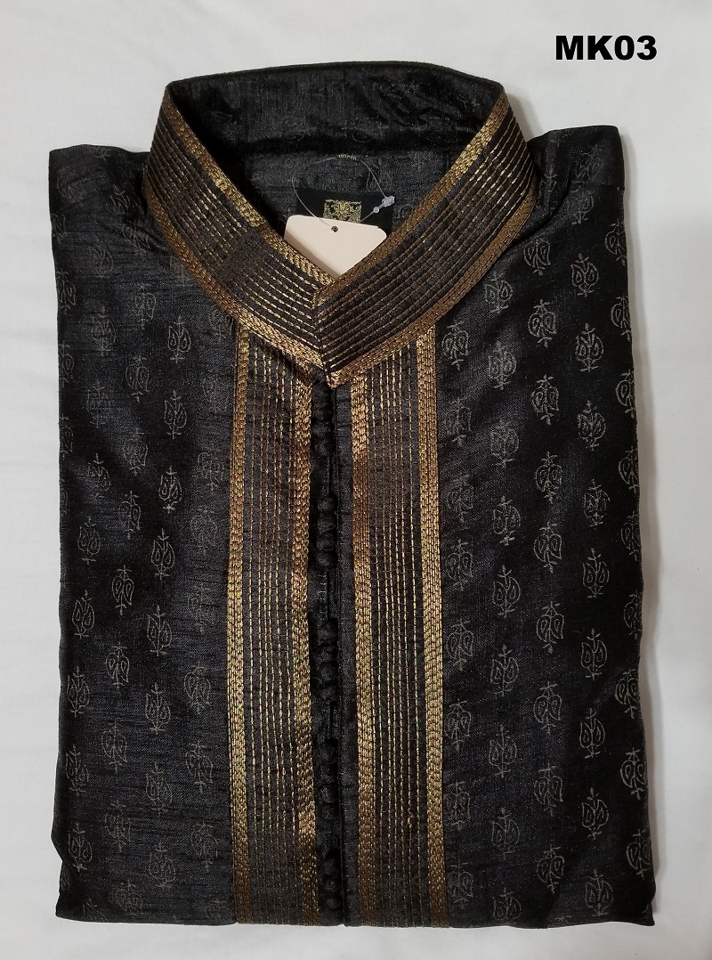 Men's Black & Gold Color Printed Raw Silk Kurta Pajama M/L/XL #30956 ...