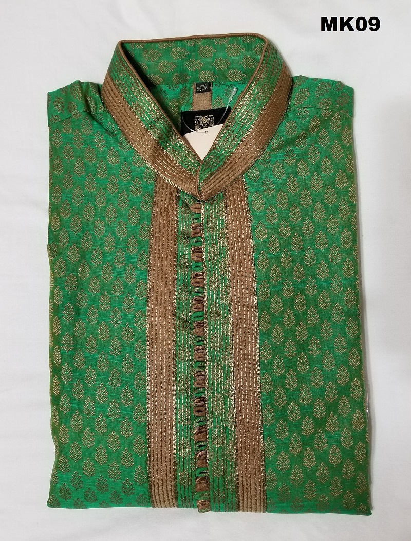 Men's Green Brocade Silk Kurta Pajam M/l/xl #30962 | Buy Men Silk Kurta ...