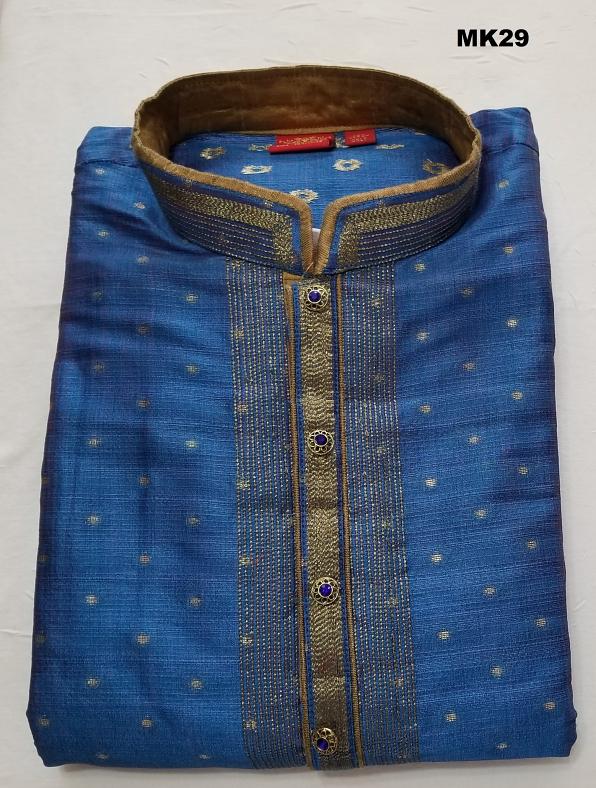 Raw Silk Kurta Pajama Set in Gold & Royal Blue w/ Buti Work #36632 ...