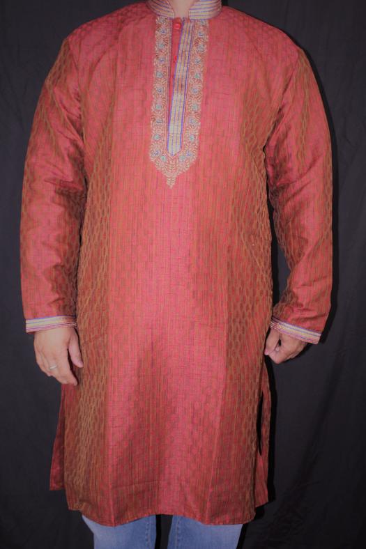 Men's Plain Maroon Kurta w/ Traditional Embroidery (M 40'') #34442 ...