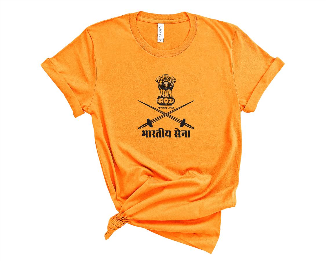 Blue Indian Army Black Embroidery Half Sleeve T-shirt – JaihindStore.in