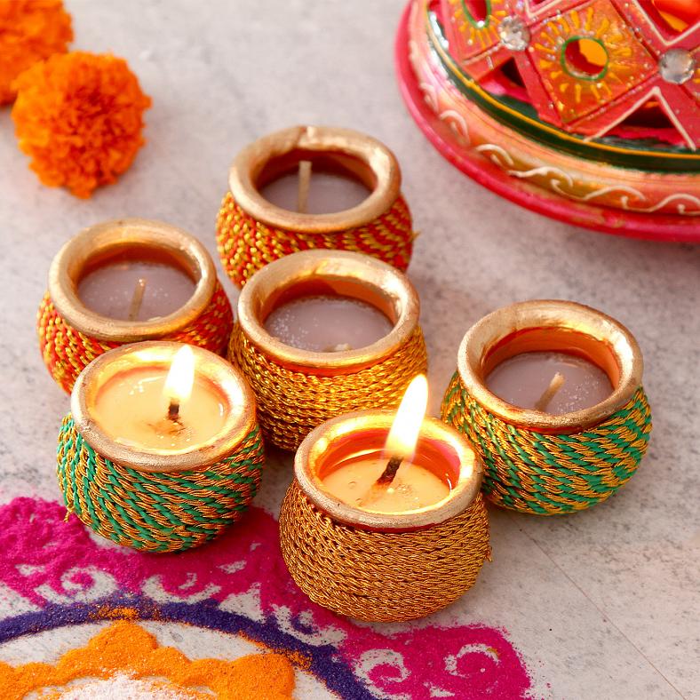 Set Of Laced Painted Clay Diyas For Diwali Decor Gift Buy