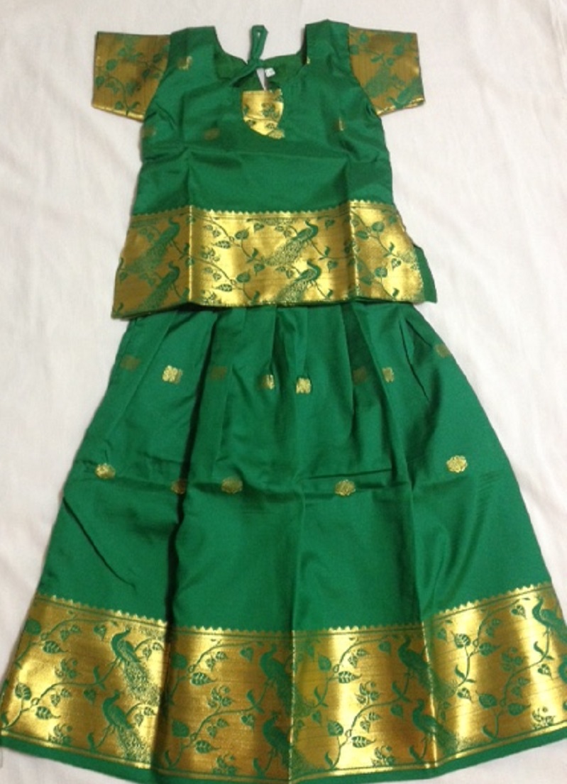 everwillow Kids Green New south Indian traditional pattu pavadai Jacquard  yellow Lehenga choli for girls dress - EVERWILLOW - 4160167