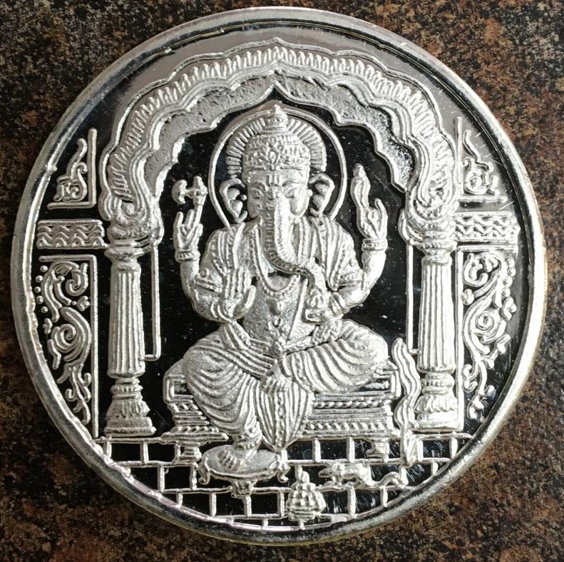 Ganesh Pure Silver Coins for Diwali, 10 Gms #26165 | DesiClik.com, USA