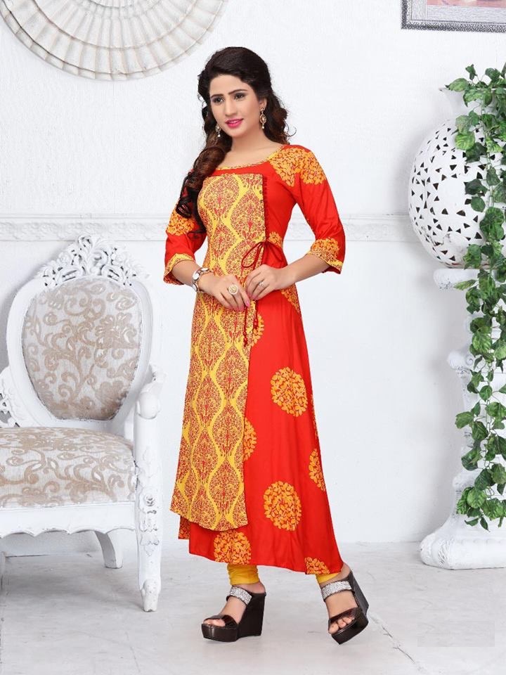 Buy Bunaai Orange White Print Designer Cotton Kurta Set For Women Online