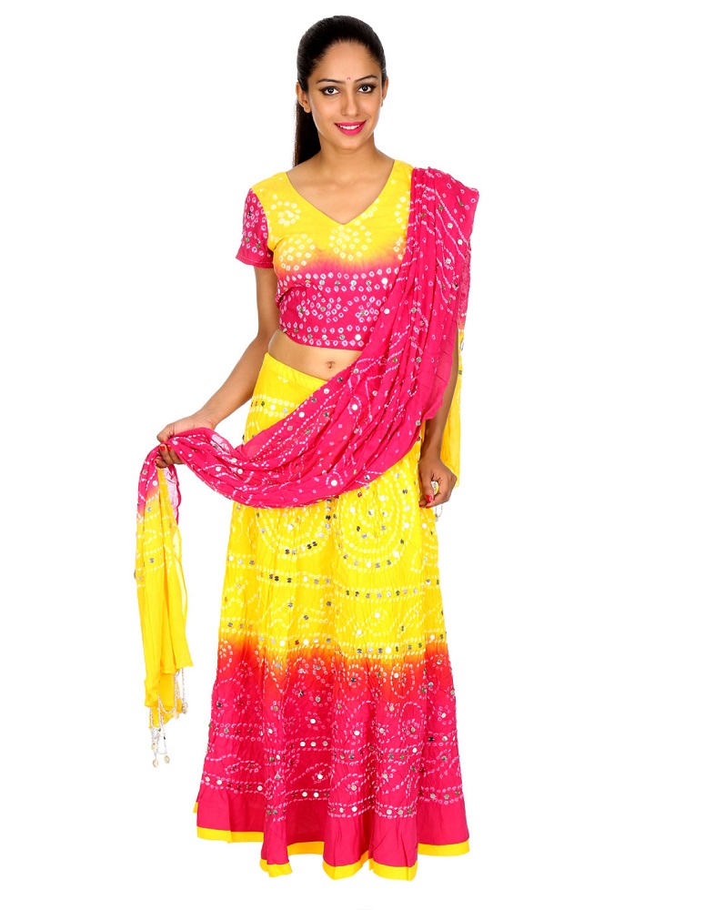 yellow and pink ghagra choli