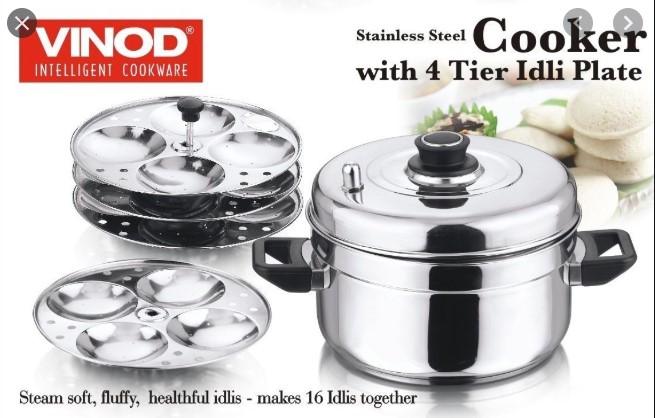 Vinod Intelligent Cookware Stainless Steel Idli Cooker With Idli Plates ...